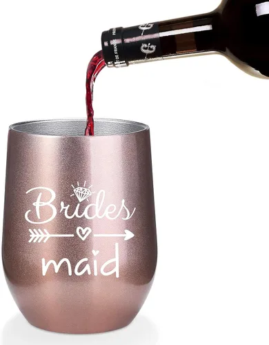 Vista 4 de Bride to Be - Copas de vino de acero inoxidable de 12 onzas de Bride Tribe Regalos de boda de compromiso, tazas de damas de honor, suministros