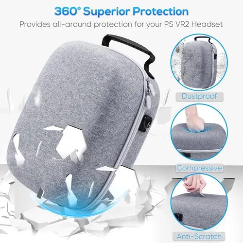 Vista 5 de YUANHOT - Funda de transporte rígida compatible con PS VR2, funda protectora ligera de viaje con protector de lente, correas de velcro y tira