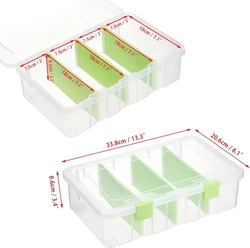 Vista 3 de BTSKY Caja de almacenamiento divisoria de plástico transparente con 4 compartimentos, contenedor de almacenamiento ajustable con tapa, contenedor