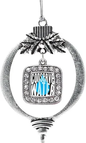 Vista 223 de Inspired Silver - Mis iniciales - Adorno con dije de letra S - Adornos navideños cuadrados de plata con joyas de circonita cúbica