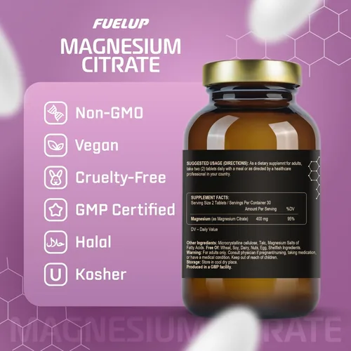 Vista 3 de Supplements, Magnesium Citrate 200 mg, 60 Tabs, Enzyme Function, Supports Cardiovascular and Nervous System, Non-GMO