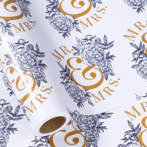 Vista 15 de LeZakaa Rollo de papel de regalo reversible de boda, letras de amor dorado y puntos dorados en beige para bodas, compromisos, despedidas de soltera