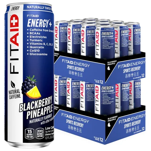 Vista 13 de FITAID ENERGY, 200 mg de cafeína natural, Keto, paquete variado, fórmula de rendimiento óptimo: BCAAs, quercetina, electrolitos, Omega-3s, 15