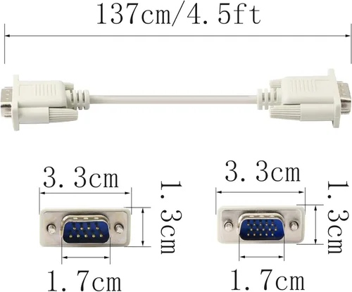 Vista 5 de PNGKNYOCN 4.5 pies DB 9 Pin macho a VGA 15 Pin macho cable adaptador RS232 a VGA cable de conversión para computadora, impresoras, escáneres