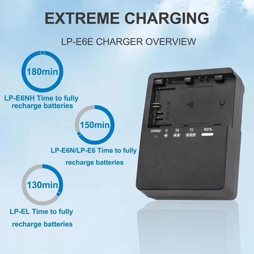 Vista 4 de Cargador de batería LC-E6 LC-E6E LP-E6N para Canon EOS R R5 R6 5D Mark II 5D Mark III 5D Mark IV 5DS 5DS R 6D 6Da 6D Mark II 7D 7D Mark II 60DA 60D