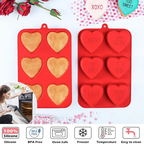 Vista 5 de Webake Molde Grande de Corazón de Conversación para Hornear, Moldes de Pastel de Silicona con Forma de Corazón de 6 Cavidades, Bandejas para Pastel