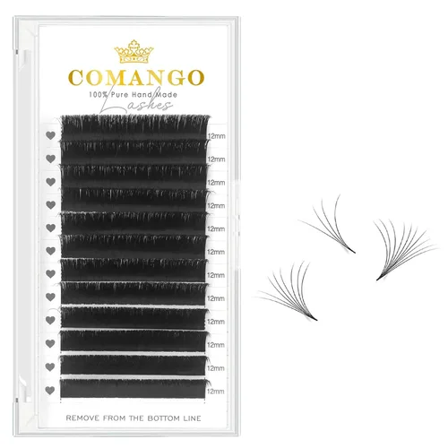 Vista 16 de CoMango Easy Fan - Extensiones de pestañas rizadas C/D de 0.05/0.003 in, pestañas de volumen que florecen automáticamente, color negro mate 2D-20D