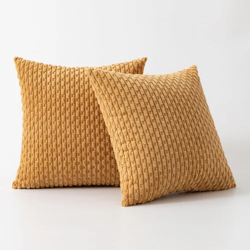 Vista 23 de Kevin Textile - Juego de 2 fundas de almohada decorativas de pana suave, estilo bohemio, a rayas, decoración del hogar para sofá, cama, sofá y sala