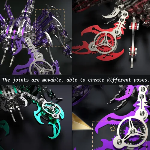 Vista 4 de Rompecabezas de metal 3D rojo escorpión para adultos, kits de modelo de metal 3D coloridos para construir con herramienta, kits