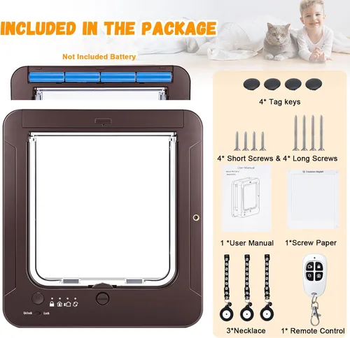 Vista 7 de Puerta inteligente para gatos con sensor de 3 collares, collar de puerta de gato RFID activado con control remoto, bloqueo de 4 vías, puerta Marrón