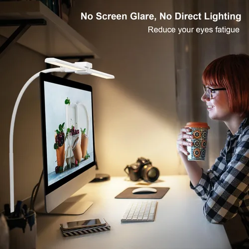 Vista 5 de EppieBasic Lámpara de escritorio LED, luz de escritorio de doble cabezal de 24 W, lámpara de mesa de trabajo de abrazadera de arquitecto, lámparas