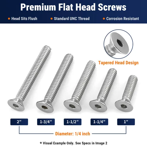 Vista 6 de Tornillos de cabeza plana de 3/8-16 x 2-1/2 pulgadas, cabeza avellanada, accionamiento hexagonal Allen, acero inoxidable 304 18-8, rosca de máquina