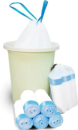 Vista 6 de Bolsas de basura pequeñas de 1.2 galones, bolsas de basura para baño, con cordón, 60 unidades, bolsas de basura que se encogen automáticamente