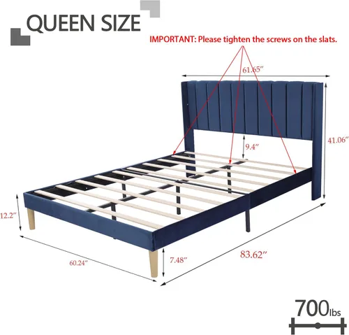 Vista 38 de Zoophyter Base de cama tapizada tamaño King con cabecero, listones de madera fuertes, no necesita somier, fácil montaje, terciopelo beige