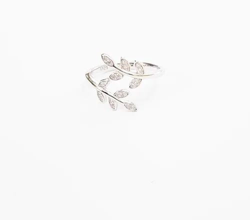 Vista 5 de Sterling Silver 925 Clear CZ Ring Leaf Laurel Nature Branch Adjustable Band Tiny Diamonds