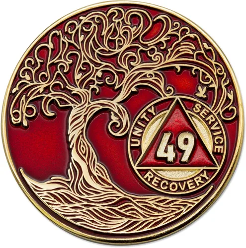 Vista 231 de 1 año Sobriety Mint Twisted Tree of Life Medallón de recuperación AA chapado en oro, chip/ficha - negro