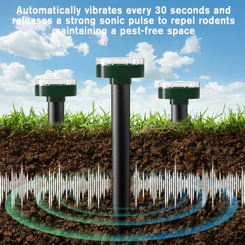 Vista 5 de Repelente de topos, 10 piezas, repelente de ratones con energía solar, impermeable, repelente de roedores, control de ratón de 360°, repelente