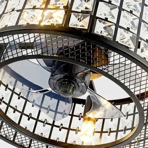 Vista 4 de A Million 18" Crystal Caged Ceiling Fan with Lights, Industrial Enclosed Ceiling Fan Light with Remote Control, 3 Speed Silent for Farmhouse