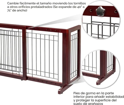 Vista 4 de Bonnlo Puerta independiente para perros, puerta de 37 a 68 pulgadas de ancho para chimenea, escaleras, puertas, valla ajustable de madera