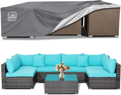 Vista 12 de AKEfit Fundas para Muebles de Patio, 500D Impermeable de Servicio Pesado para Mesa de Patio Cuadrada y Rectangular para Exteriores y Fundas de Negro