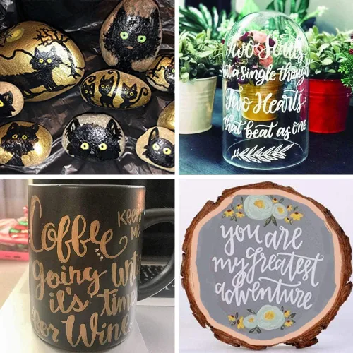 Vista 5 de Overseas Rotuladores de pintura permanentes, paquete de 3 rotuladores a base de aceite verde, punta media, secado rápido e impermeable para metal