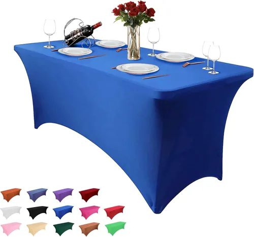 Vista 25 de Paquete de 2 manteles rectangulares de 4 pies para manteles rectangulares color gris azulado, elásticos, manteles de elastano para eventos