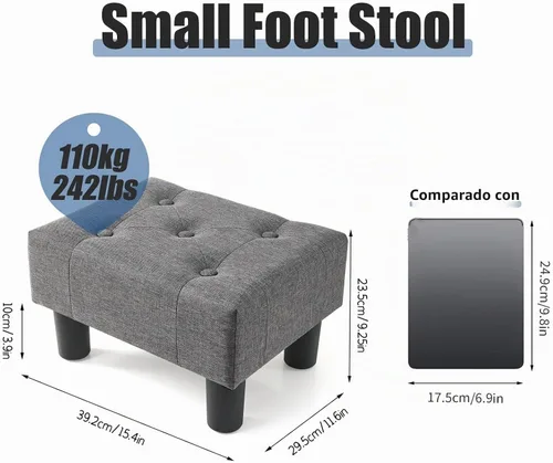 Vista 3 de BRIAN & DANY Taburete pequeño para pies, taburetes de lino con patas, reposapiés pequeño estable para sala de estar, beige