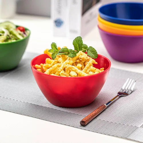 Vista 4 de KX-WARE Juego de 12 cuencos de plástico irrompibles y reutilizables de 6 pulgadas para cereales, sopa/ensalada, multicolor, aptos para microondas