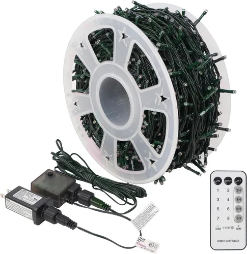 Vista 7 de LJLNION 1000 luces LED de Navidad, extralarga de 328 pies de alambre verde de Navidad para enchufar al aire libre, control remoto y 8 modos