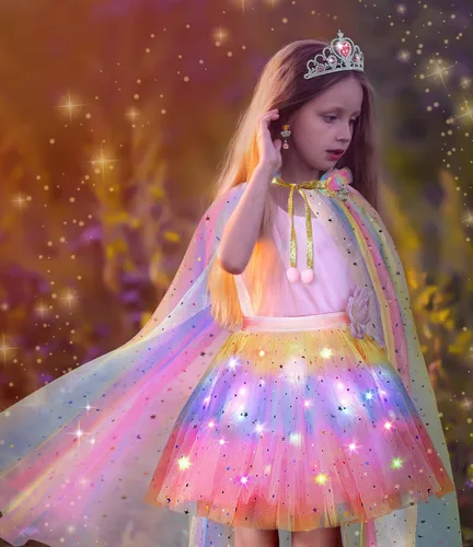 Vista 4 de Ropa de princesa para niña, vestidos de princesa iluminados, capa de princesa con juguetes para niñas de 3 a 6 años