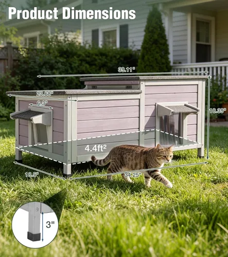 Vista 6 de Outdoor Cat House Weatherproof 2-Room Weatherproof Shelter 34" L