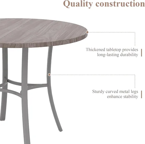 Vista 5 de VECELO Mesa de comedor redonda de 36 pulgadas para 4, comedor de grano de madera con marco de metal para cocina, apartamento, hogar, ahorro