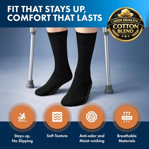 Vista 3 de Debra Weitzner 6Pk Non-Binding Loose Fit Sock - Non-Slip Diabetic Socks for Men and Women - Crew, Ankle