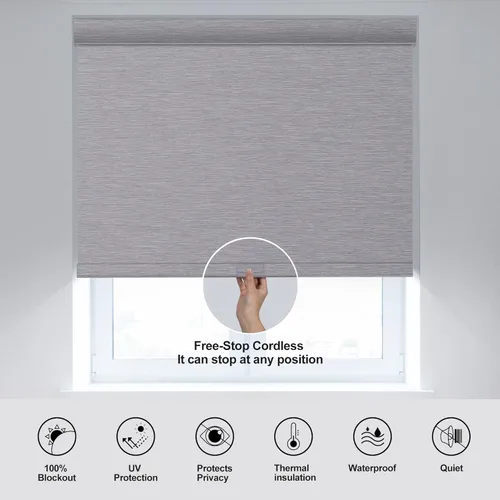 Vista 4 de Persianas enrollables opacas para ventanas, sin cordones, de jacquard a rayas, con cenefa de casete, aislamiento térmico, protección UV, persianas