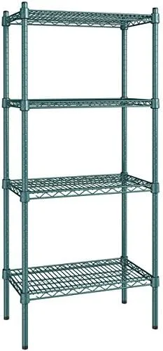 Vista 47 de Kit de 4 estantes de epoxi verde NSF de 21 x 72 pulgadas con postes de 86 pulgadas, estantería de almacenamiento resistente, kit de estantería