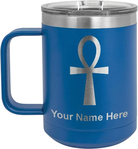 Vista 22 de LaserGram 15oz Vacuum Insulated Coffee Mug, Ankh, Personalized Engraving Included (Orange)