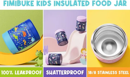 Vista 9 de Fimibuke Lonchera Bento para niños con 4 compartimentos, bolsa de almuerzo aislada, tarro térmico de acero inoxidable al vacío, paquete de hielo
