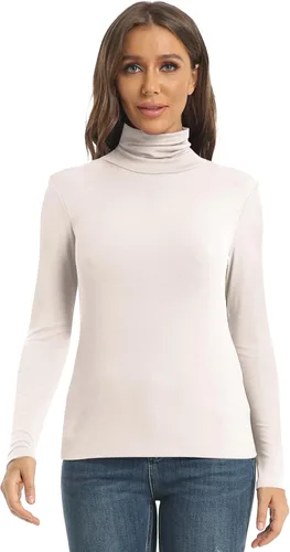 Vista 2 de Camisetas casuales de cuello alto de manga larga para mujer, ajustadas, ligeras, de capa base