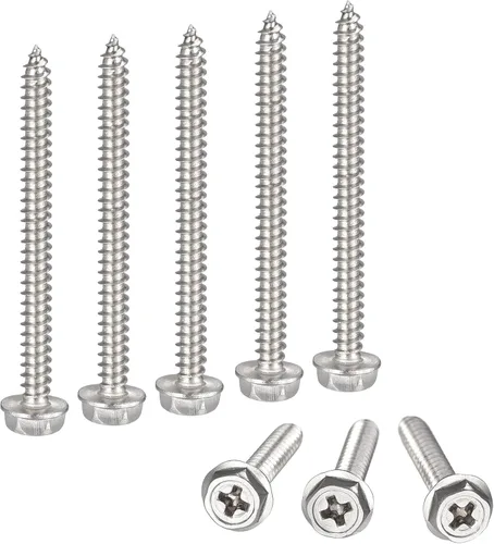 Vista 11 de uxcell Phillips - Tornillos autorroscantes para arandela hexagonal, M4 x 0.787 in, acero inoxidable 304, brida hexagonal, 25 piezas