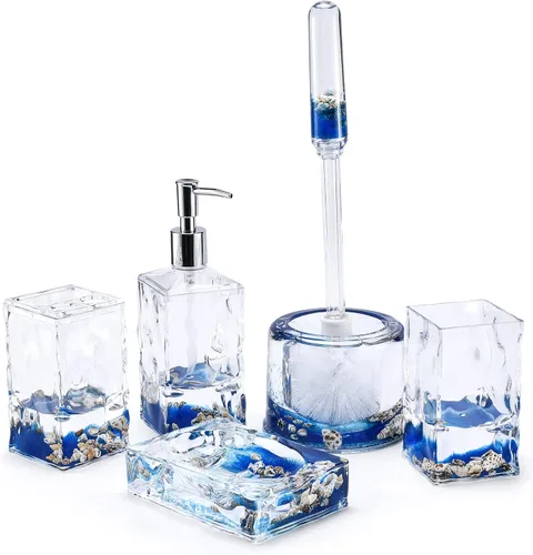 LOCCO DECOR Juego de accesorios de tocador para baño (5 piezas, líquido acrílico que simula vista 3D) Concha