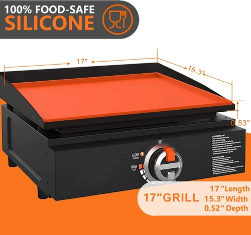 Vista 2 de Funda protectora de silicona para parrilla Blackstone, 17, 22, 28, 36 pulgadas, resistente al agua, protege tu parrilla (naranja, 17 pulgadas)