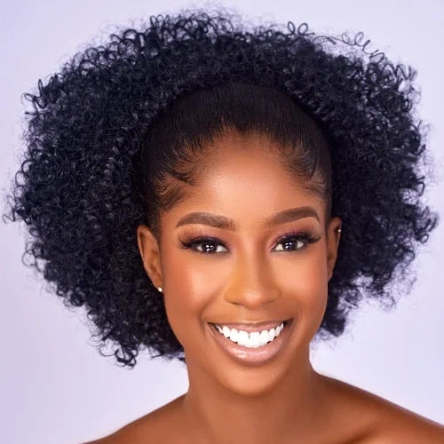 Vista 11 de Extensión de Cola de Caballo Rizada Afro Puff con Cordón para Mujeres Negras, Extensiones de Cabello Sintético Corto Afro Kinky Rizado, Extensión