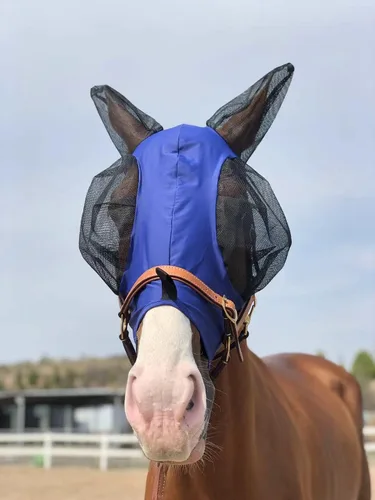 Vista 6 de Máscara de mosca de caballo, súper cómoda, máscara de mosca de caballo, máscara elástica con orejas, solo hacemos productos que les gustan a
