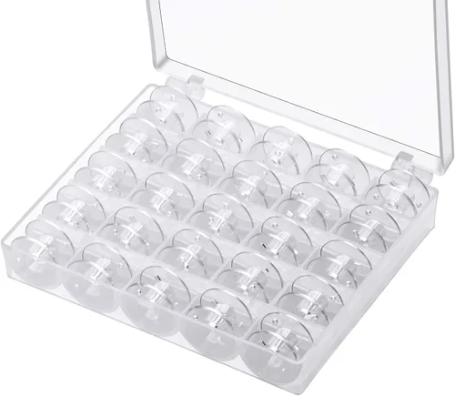 Vista 8 de Eoehro 25 piezas de bobinas para máquina de coser, bobinas SA156, bobinas clase 15, accesorios para coser, bobina de plástico con estuche (1 caja)