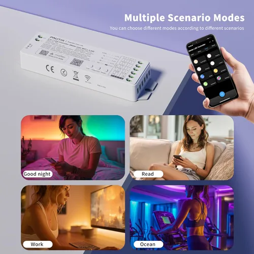 Vista 8 de PAUTIX Matter Kit de controlador LED WiFi ML5 compatible con Tuya APP/Homekit/Smart Life/Alexa/Google Home/Siri, DC12-48V regulable con control