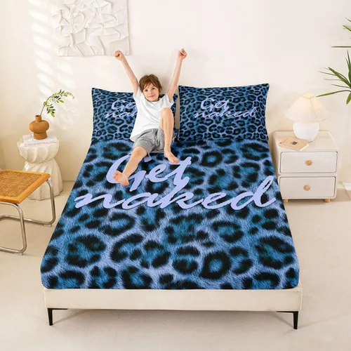 Vista 7 de Feelyou Leopard Print Lips Fitted Sheet Twin Size for Kids Boys Girls Cheetah Print Bed Sheets Set 16" Deep Pocket Soft Breathable Microfiber