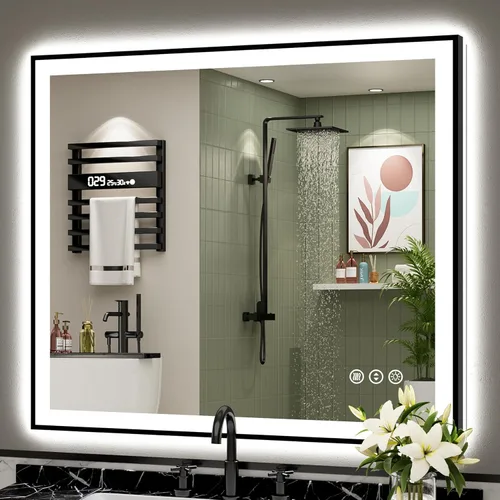 Vista 62 de Espejo de baño LED de 48 x 30 pulgadas con luces, retroiluminado + frontal iluminado, espejo de tocador con luz antiniebla para pared de baño con 3