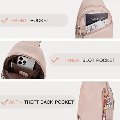 Vista 53 de Telena Bolso bandolera para mujer, bolso cruzado para mujer, cangurera de cuero vegano con correa ajustable