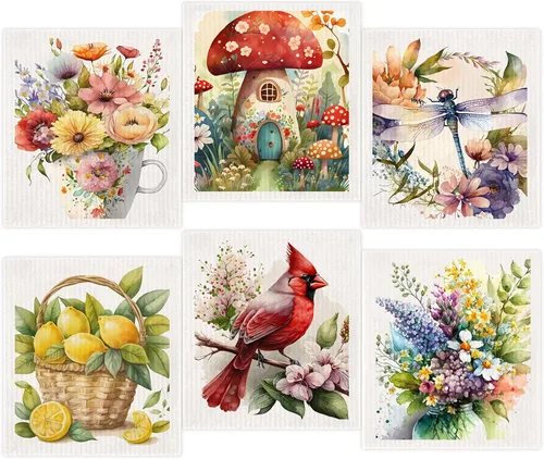 Vista 11 de Morigins Juego de 6 paños de cocina suecos de cactus reutilizables compostables, paños de cocina de esponja de celulosa