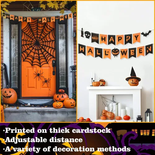 Vista 5 de Kit de decoración de Halloween para chimeneas interiores, mantos, decoración de telaraña, calcomanías de decoración de Halloween de murciélagos